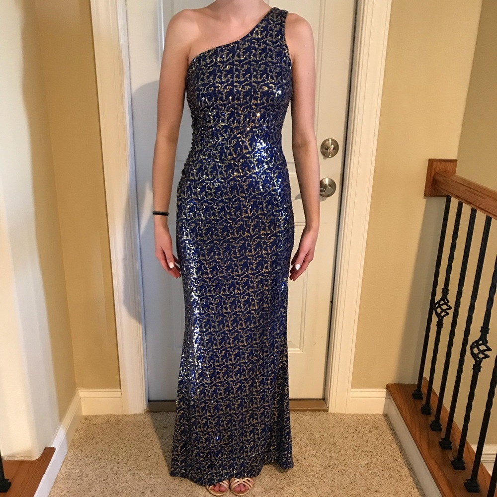 Blue and Gold Sequined Prom Dress (Women’s XS)